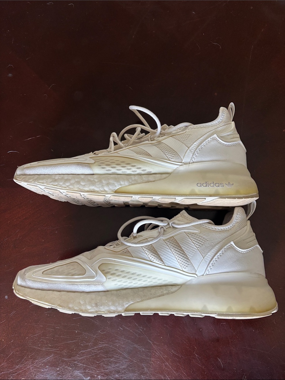 adidas Originals ZX 2K Boost White and Cream Athletic Sneakers - Picture 3 of 7